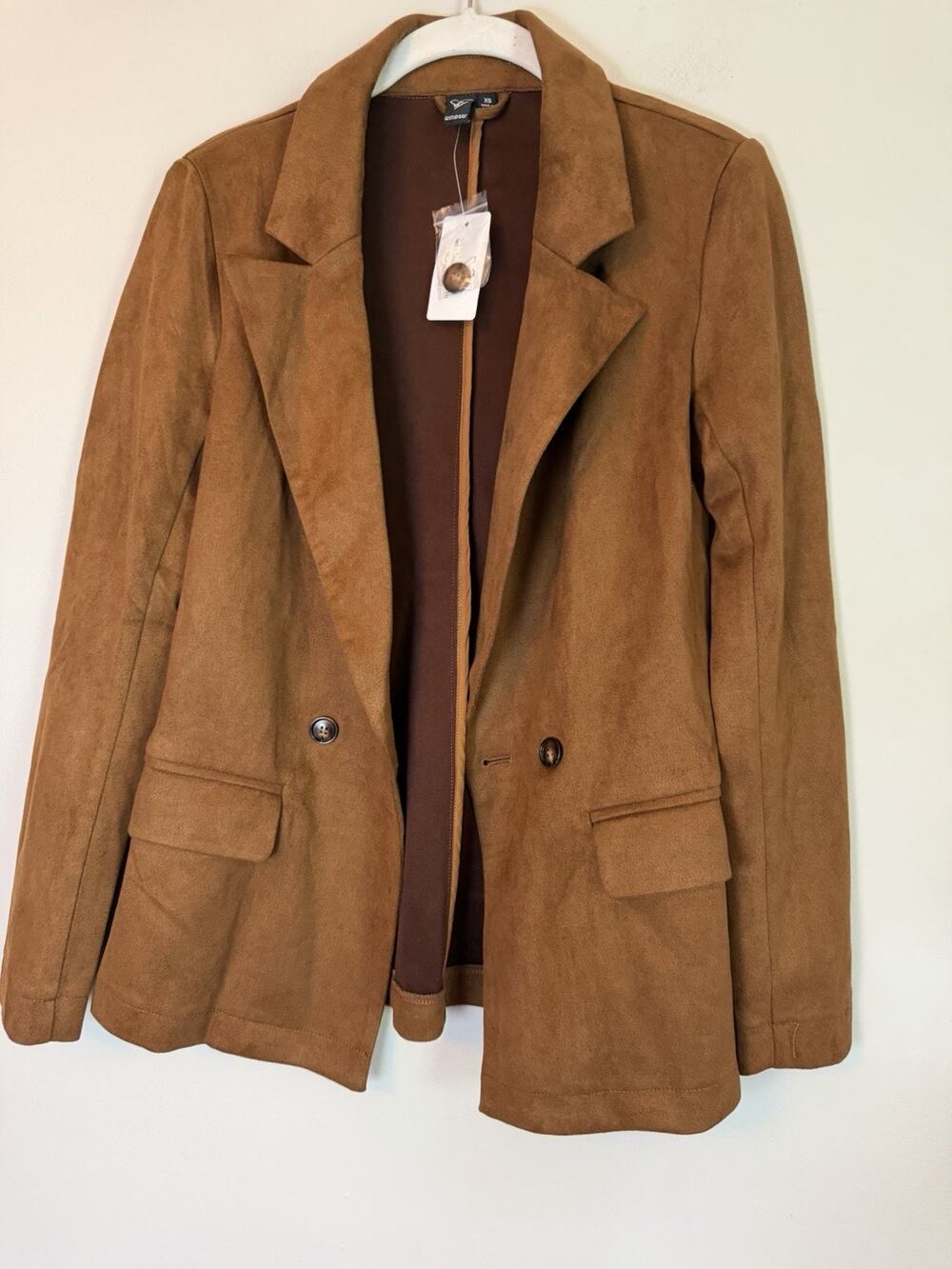 Windsor Faux Suede Brown Double Breasted Blazer XS NWT